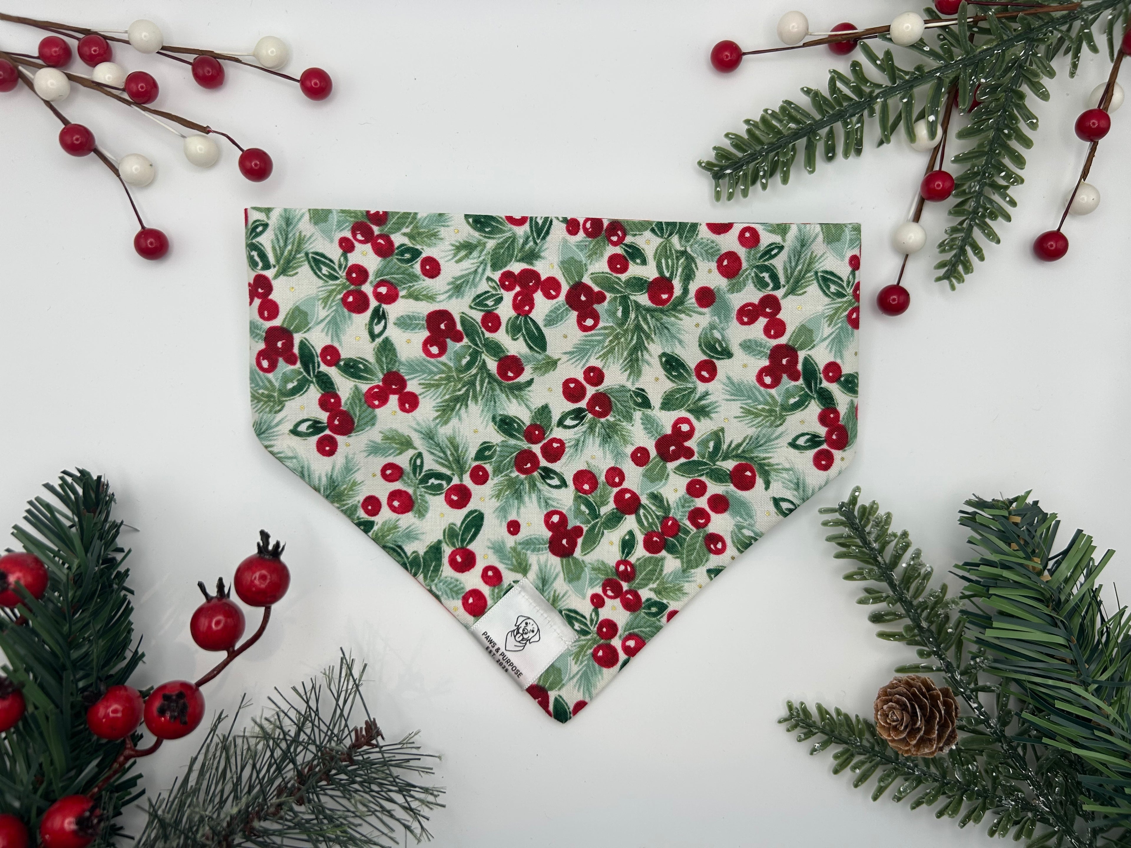 Happy Pawlidays/Holly Berry Bandana