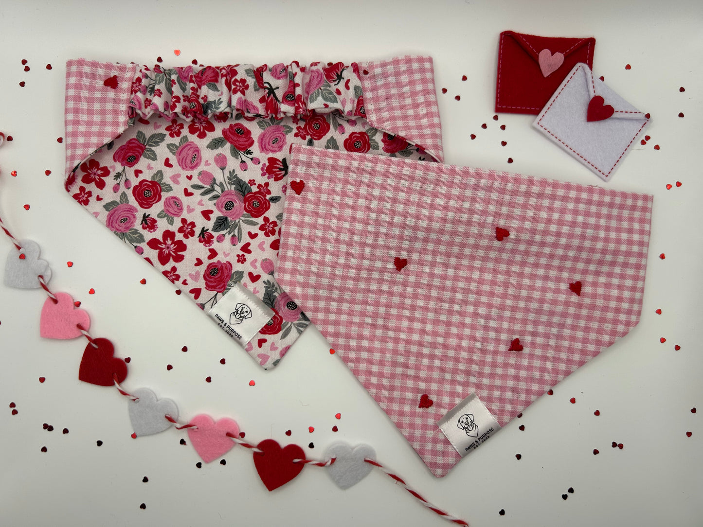 Heart Gingham/Floral Bandana